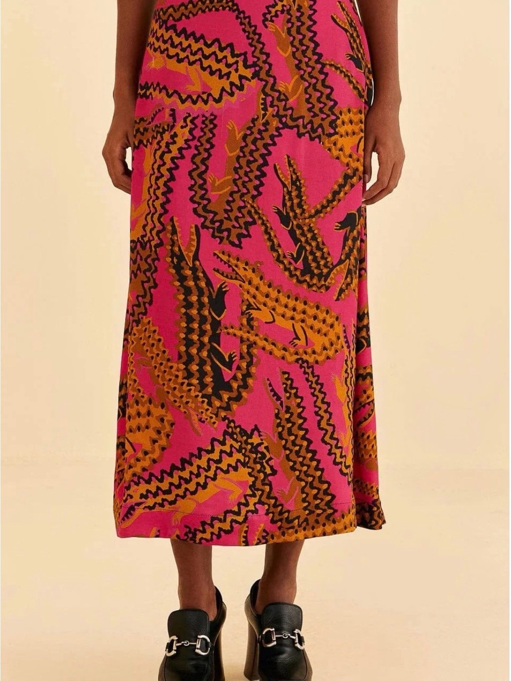 Farm Rio Croco Pink Midi Skirt|Anthropology